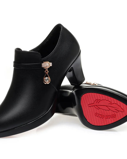 Women's Faux Leather Platform Boots with Zipper and Side Accessories