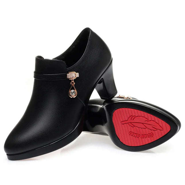 Women's Faux Leather Platform Boots with Zipper and Side Accessories