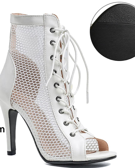 Womens Lace-up Hollow Mesh Heels