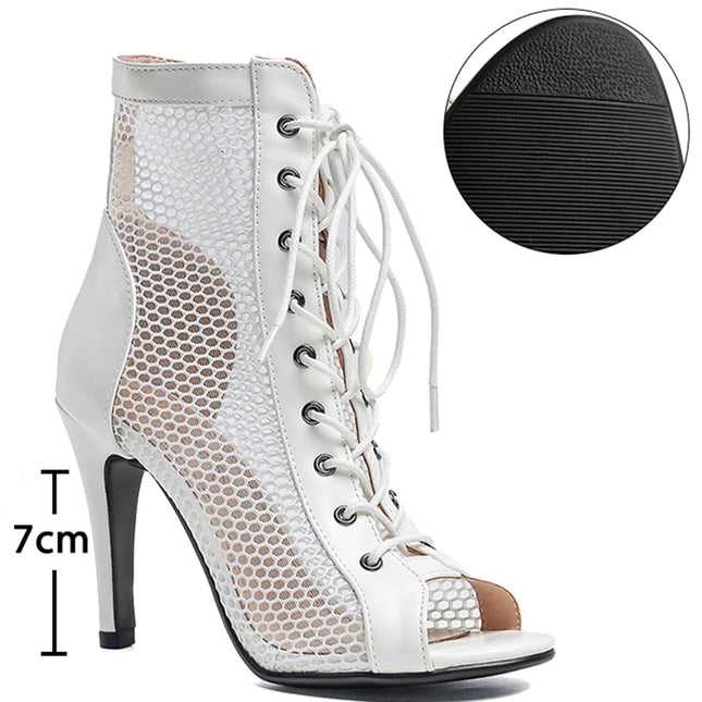 Womens Lace-up Hollow Mesh Heels