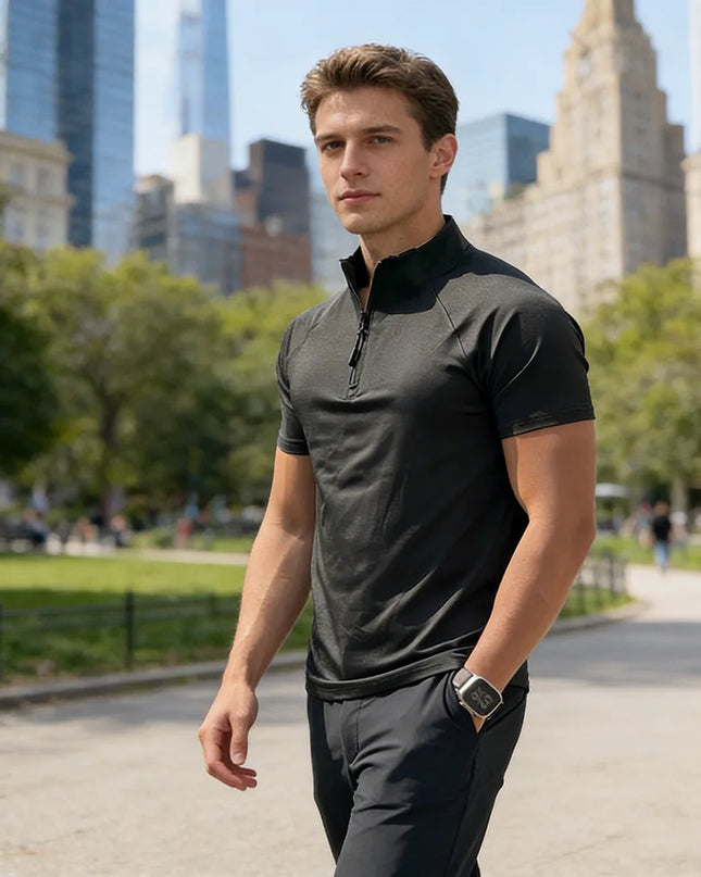 Men's Slim Fit Quick-Dry Zip Neck T-Shirt