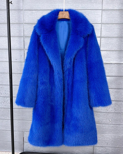 Women's Faux Fur Coat – Mid-Length Warm Trench Coat for Women