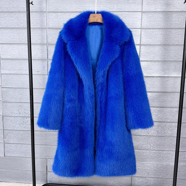 Women's Faux Fur Coat – Mid-Length Warm Trench Coat for Women