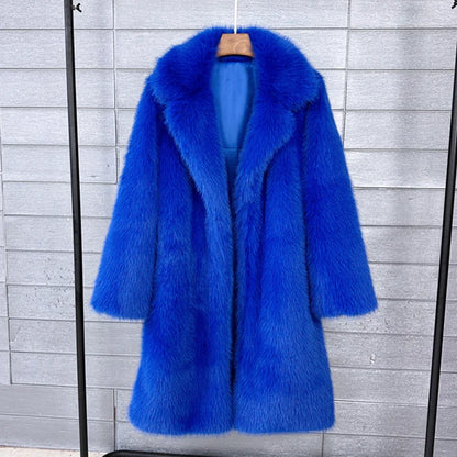 Women's Faux Fur Coat – Mid-Length Warm Trench Coat for Women