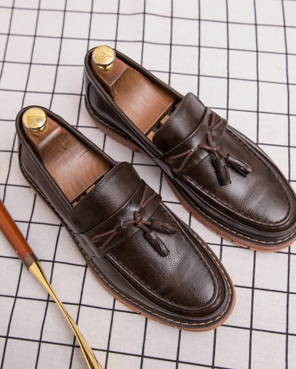 Men's Thick-Sole Leather Slip-On Loafers – Stylish & Comfortable Dress Shoes for Men