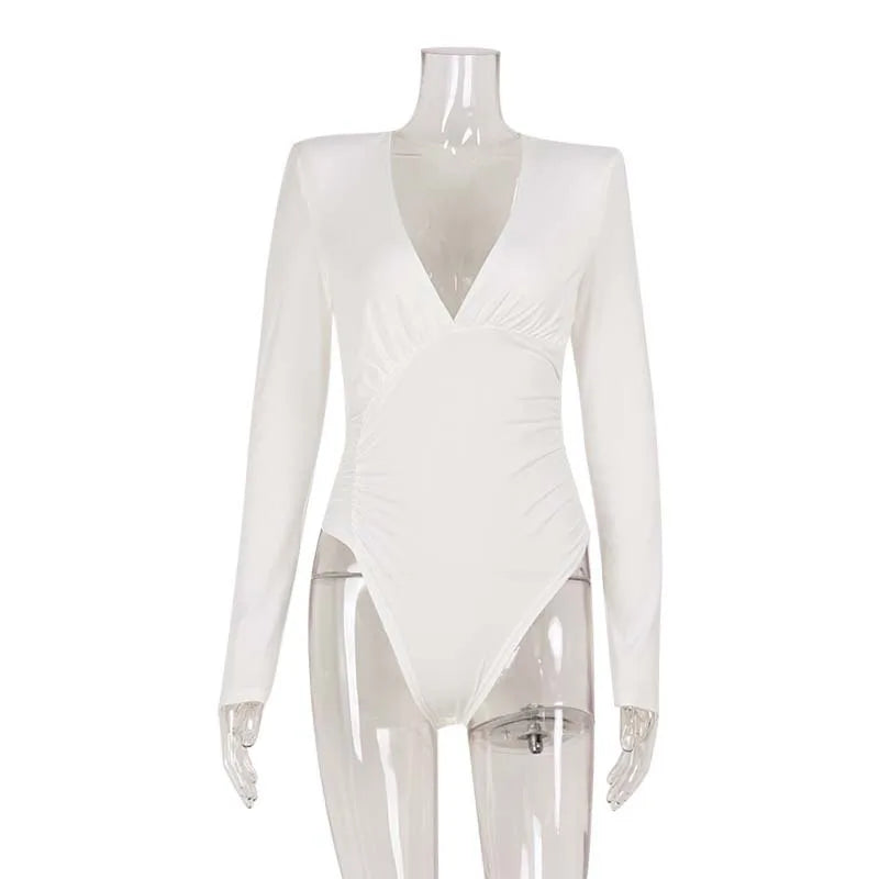 Women's Long Sleeve Deep V-Neck Bodysuit - Slim Fit