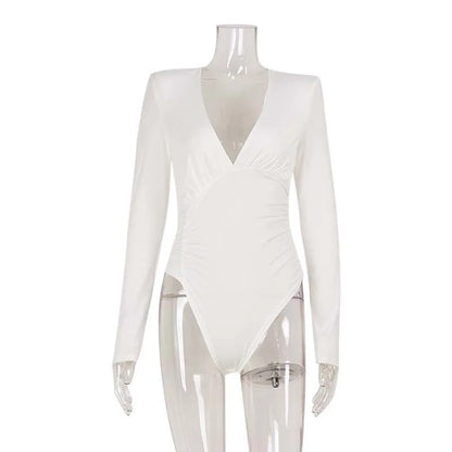 Women's Long Sleeve Deep V-Neck Bodysuit - Slim Fit