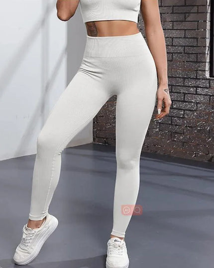 Women's High-Waisted Ribbed Yoga Pants - Various Colors