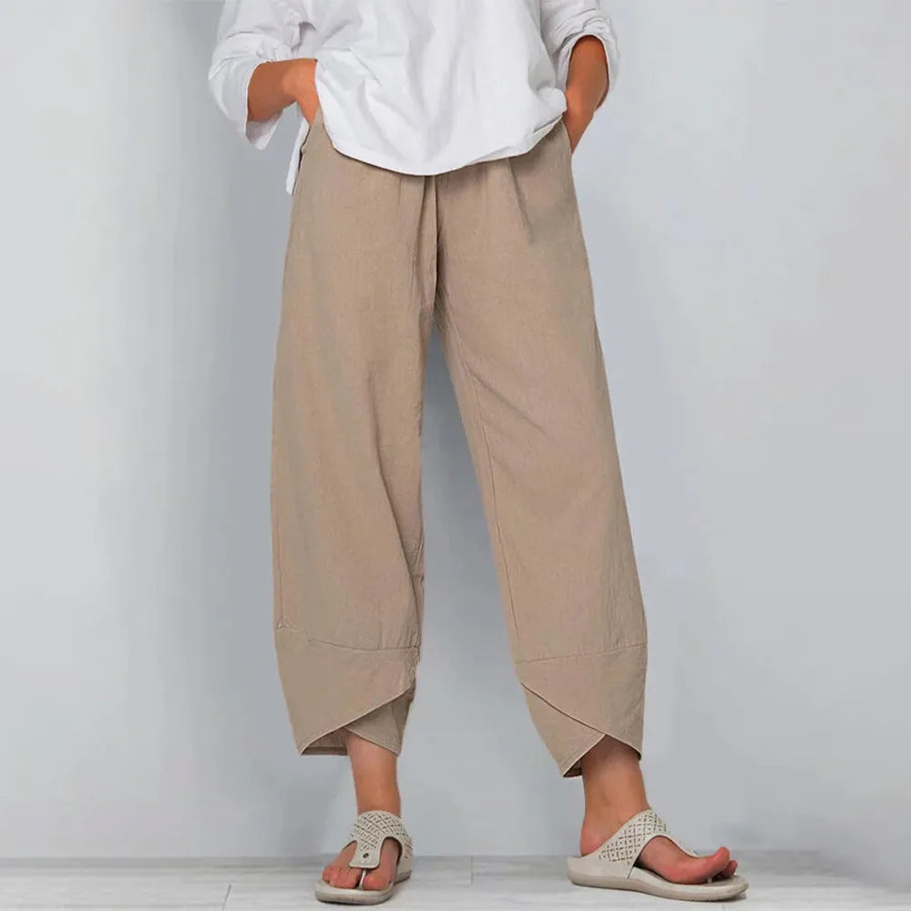 Vintage Printed Women’s Cotton Linen Harem Pants with Wide Legs