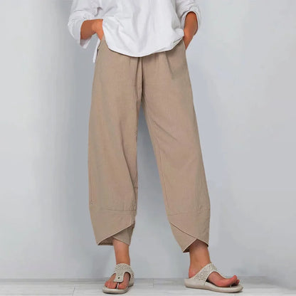 Vintage Printed Women’s Cotton Linen Harem Pants with Wide Legs