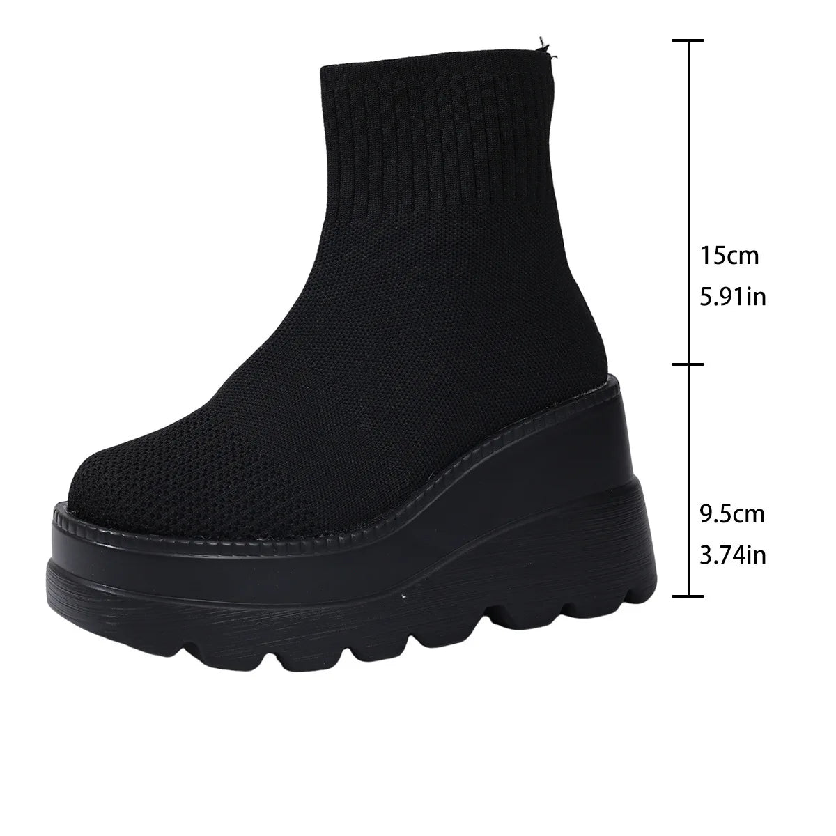 Women's Wedge High Heels - Breathable Weaving Elastic Short Boots with Thick Sole