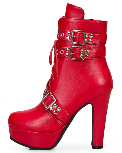 Women's Lace-Up Platform Ankle Boots with High Heels