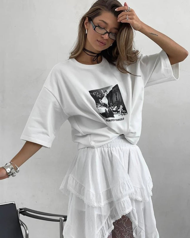 Women's Cotton Graphic Printed T-Shirt - Stylish Casual Tee for Women