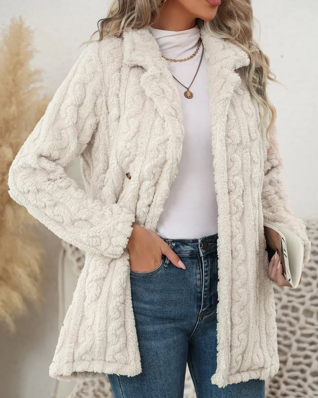 Women's Cable Knit Plush Long Button-Front Jacket