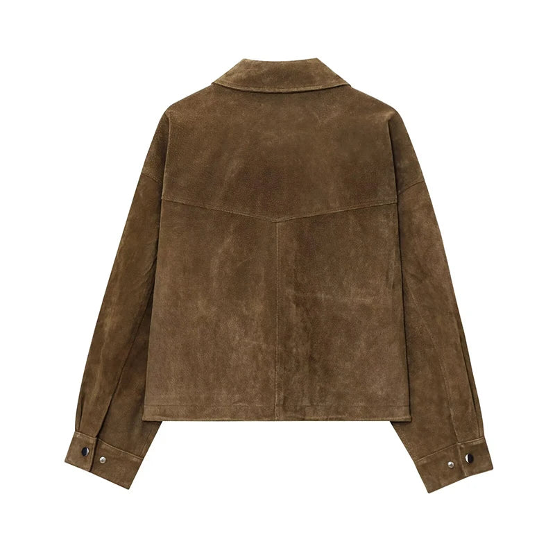 Women's Faux Leather Jacket with Pockets