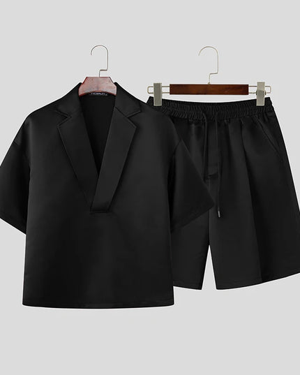 Incerun Men's Two-Piece Short Sleeve Shirt and Shorts Set