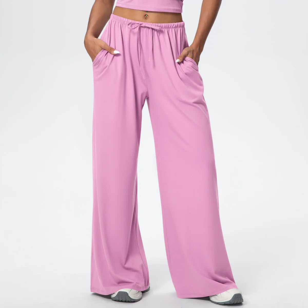 Women Drawstring Yoga Pants Wide Leg Loose Casual  Straight