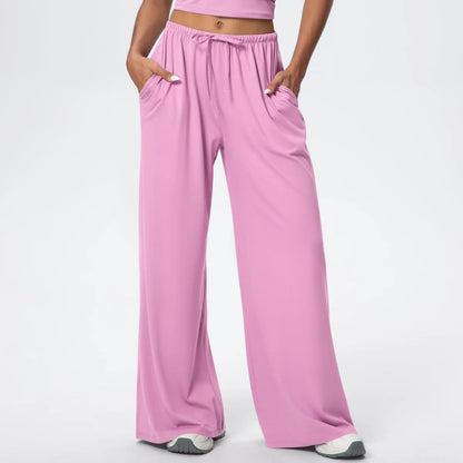 Women Drawstring Yoga Pants Wide Leg Loose Casual  Straight