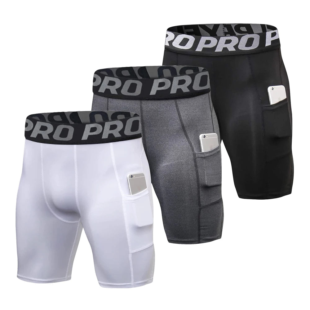 Men's Workout Compression Shorts with Side Pocket