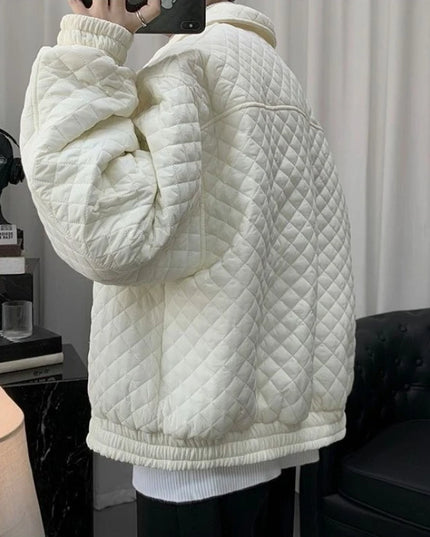 Diamond Grid Men's Cotton-Filled Coat - Loose Fit