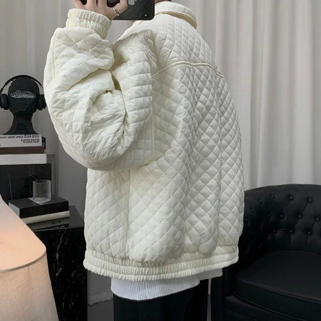 Diamond Grid Men's Cotton-Filled Coat - Loose Fit