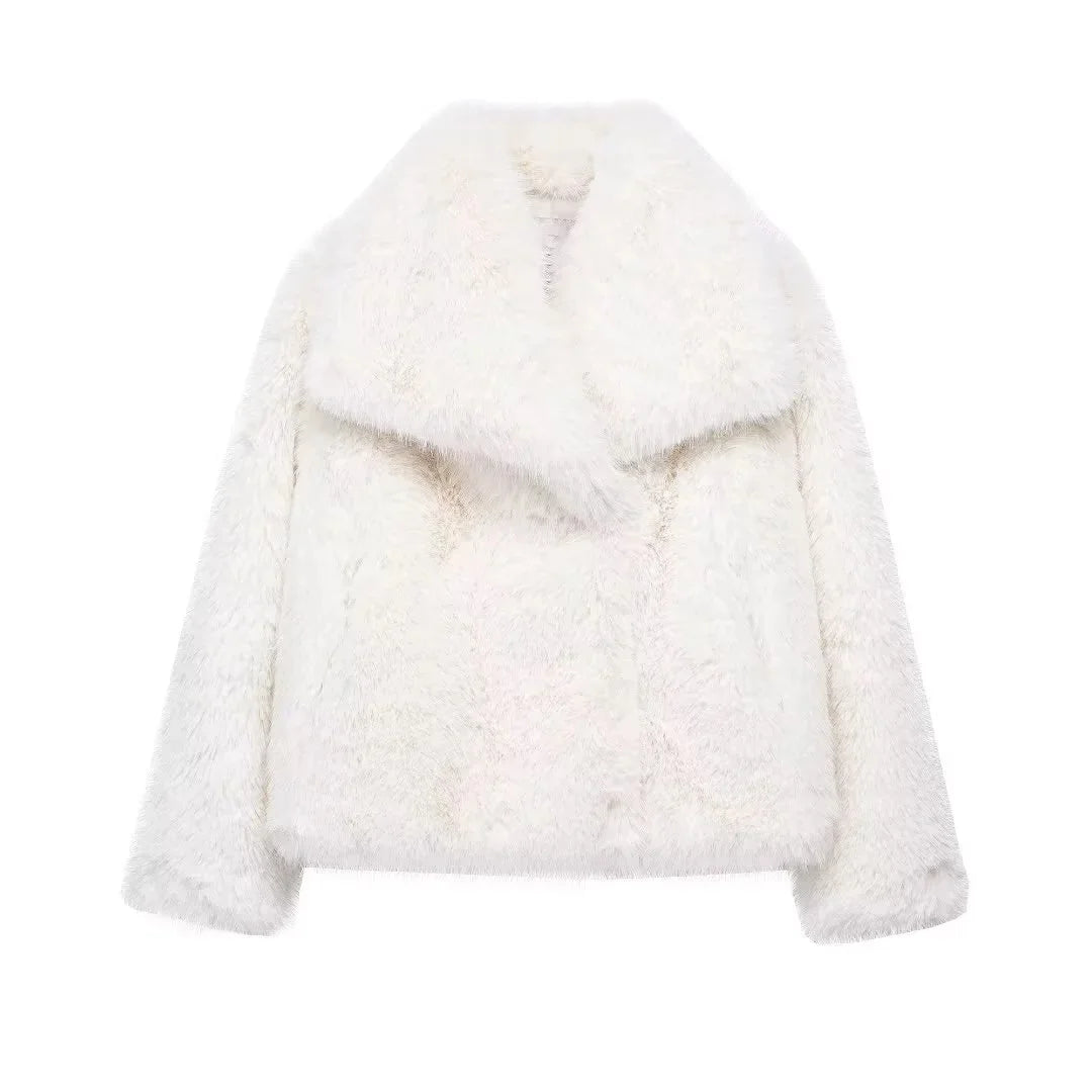 KONDALA Women's Faux Fur Turn-Down Collar Elegant Jacket