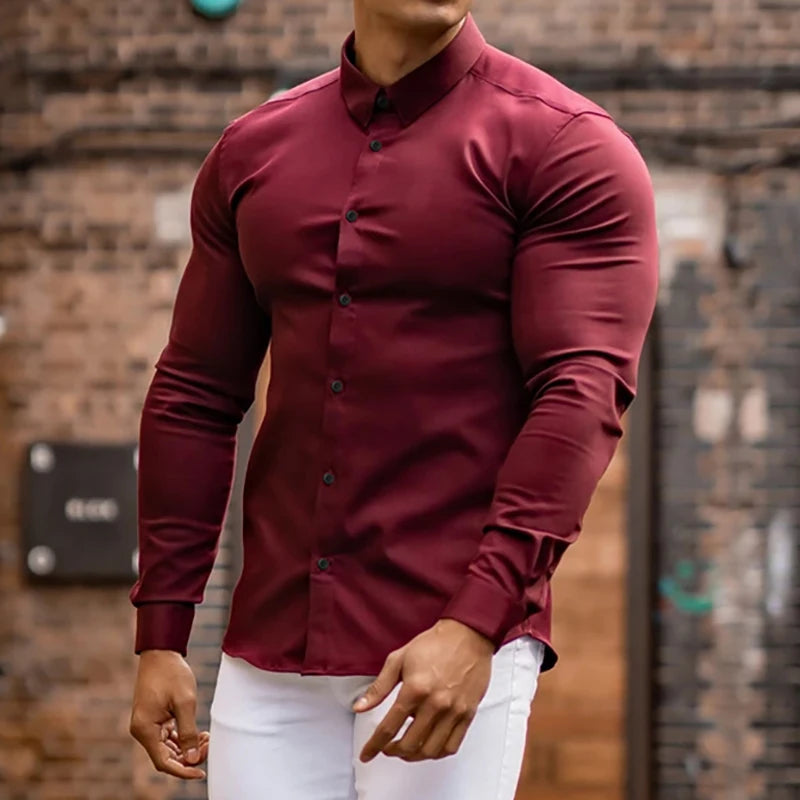 Men's Slim Fit Casual Long Sleeve Shirt - Stylish & Comfortable Men's Dress Shirt