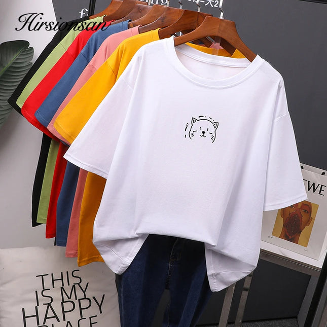 Women's Oversized Cotton T-Shirt - Soft Loose Casual Tee by Hirsionsan