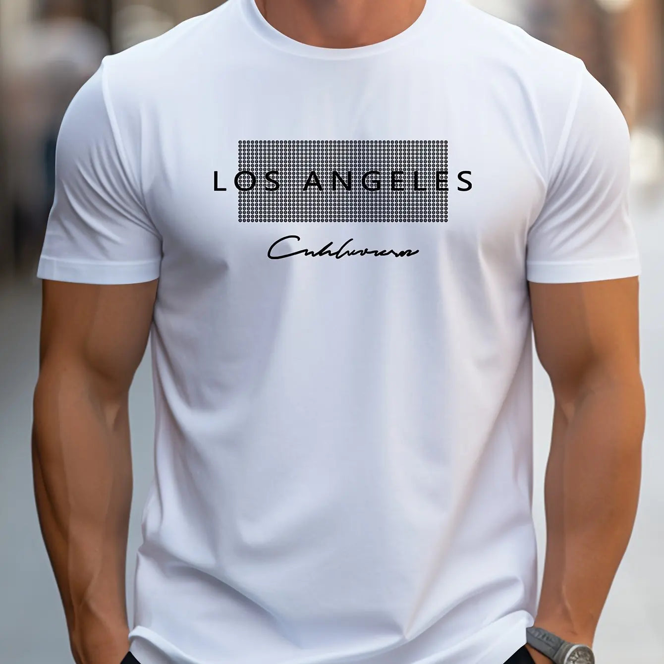 Men's Cotton Los Angeles Graphic Slim Fit Casual Round Neck T-Shirt