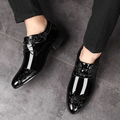 Men's Formal Black Brogue Lace-Up Dress Shoes in PU Leather