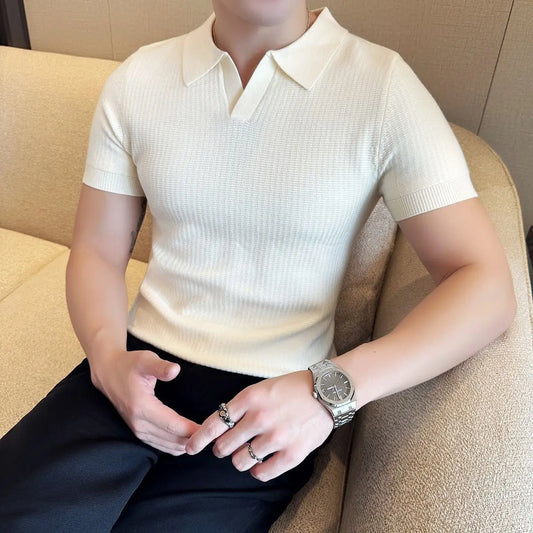 Men's Korean Style Slim Fit Polo Shirt – Thin Knit T-Shirt for Men