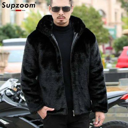 Supzoom Men's Hooded Jacket with Faux Fur and Zipper