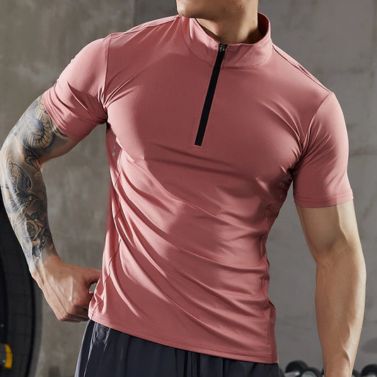 Men's Slim Fit Half Zip High Neck T-Shirt
