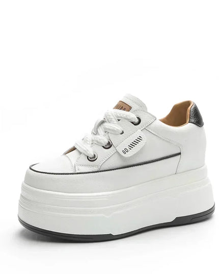 Hidden Heel High Platform Sneakers for Women Chunky Wedge - Genuine Leather