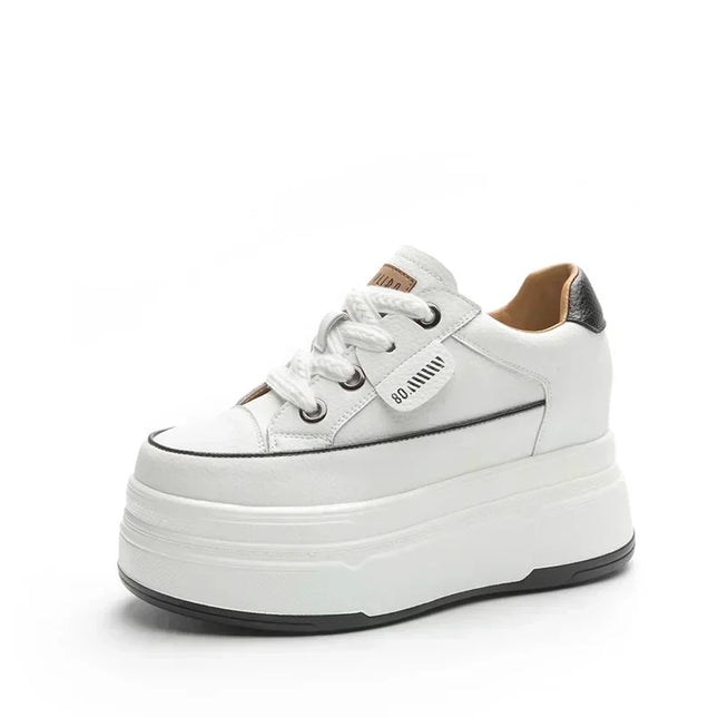 Hidden Heel High Platform Sneakers for Women Chunky Wedge - Genuine Leather