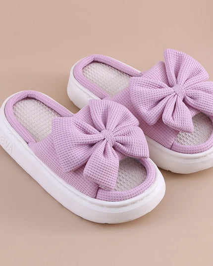 Women's Bowknot Slippers - Thick Sole, Non-Slip Indoor Shoes