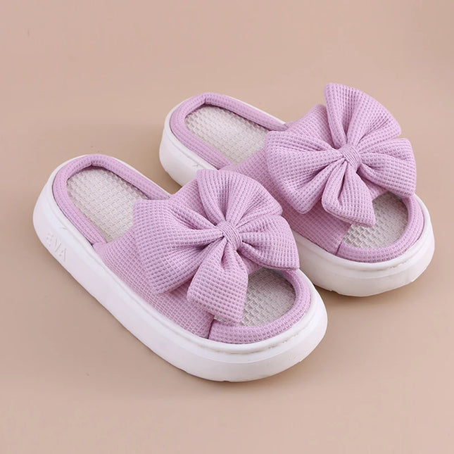 Women's Bowknot Slippers - Thick Sole, Non-Slip Indoor Shoes