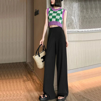 Women's Ice Silk Chiffon Wide-Leg High-Waist Pants