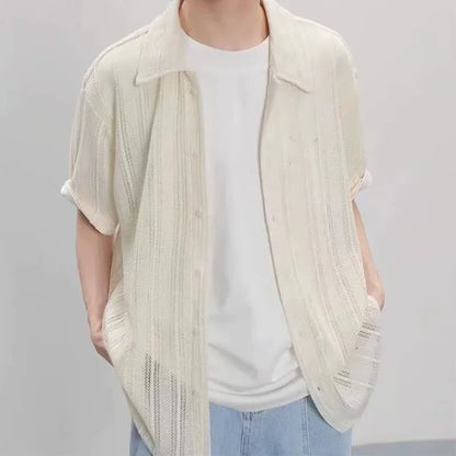 Stylish Men's Mesh Knitted Hollow-Out Transparent Shirt - Breathable, Modern Men's Fashion