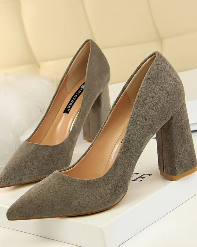 Elegant Women's Pointed Toe Flock Suede Heels