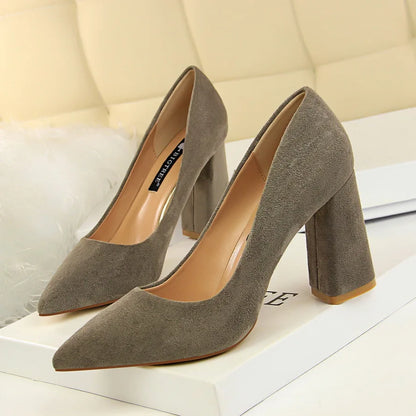 Elegant Women's Pointed Toe Flock Suede Heels