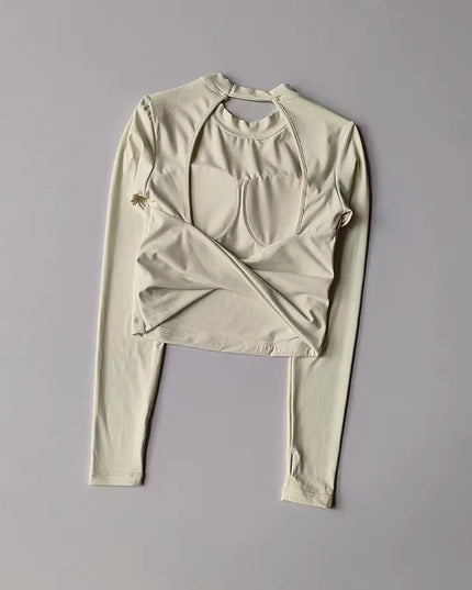 Long Sleeve Women's Yoga Top with Fixed Chest and Backless Design