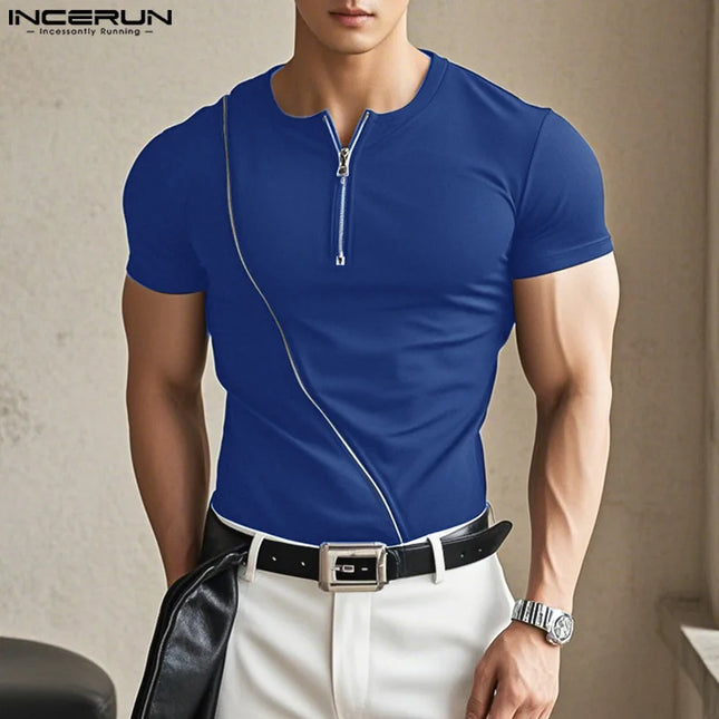 Incerun Men's Half Zipper T-Shirt - Breathable, Stylish Men's Casual Top