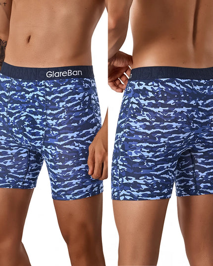 5PCS Men's Mid-Long Camo Cotton Boxer Shorts - Breathable & Comfortable Men's Briefs Se