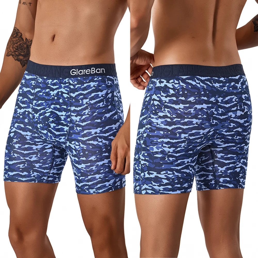 5PCS Men's Mid-Long Camo Cotton Boxer Shorts - Breathable & Comfortable Men's Briefs Se