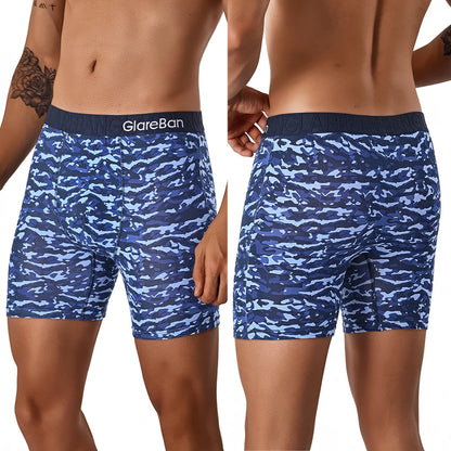5PCS Men's Mid-Long Camo Cotton Boxer Shorts - Breathable & Comfortable Men's Briefs Se
