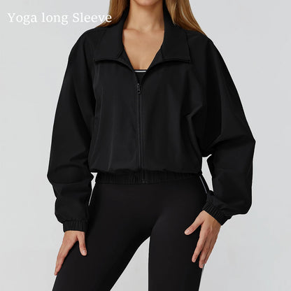 Women’s Long Sleeve Gym Fitness Jacket with Zipper and Pockets