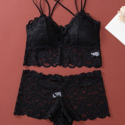 Lace Non-Wire Bra and Ultra-Thin Low Rise Briefs Set for Women - Transparent Comfort Underwear