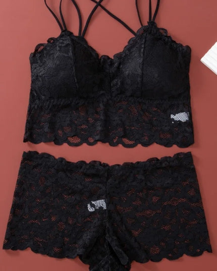 Lace Non-Wire Bra and Ultra-Thin Low Rise Briefs Set for Women - Transparent Comfort Underwear