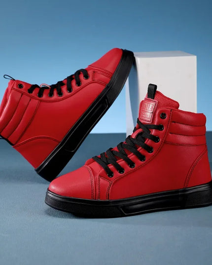 Men's High Top Faux Leather Sneakers with Lace-Up Closure 